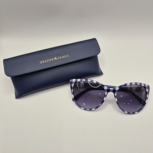 DRAPER JAMES DJ7018 WOMEN\'S CAT EYE SUNGLASSES BLUE Indigo Gingham W/ Case main image 10